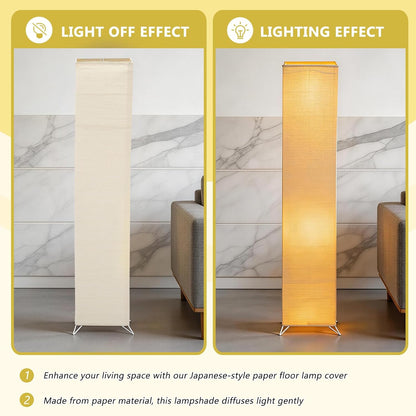 Veemoon Square Paper Floor Lamp Shade, Standing Rice Paper Lantern Shade Foldable Japanese Light Cover Modern Style Decorative Lampshade for Home Office Bedroom, Soft Lighting, 49inch, Light Yellow