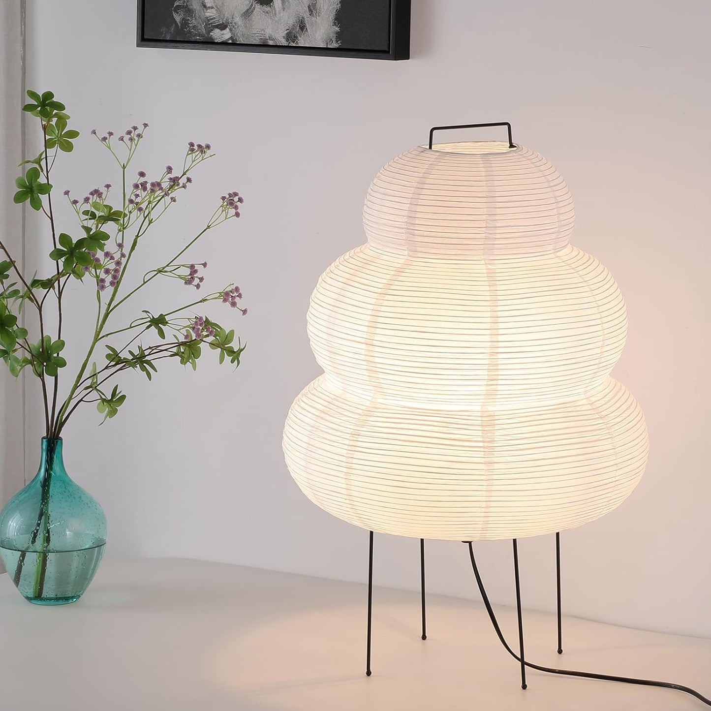 Noguchi Paper Floor Lamp, Akari Rice Paper Floor Lamp for Wabi Sabi Decor, Ideal for Bedside, Living Room, and Japandi Décor (Noguchi Style Lamp)