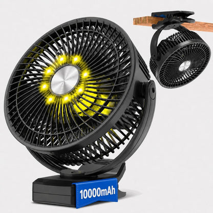 Meudeen 5000mAh Rechargeable Clip on Fan - 6 Inch Portable Fan - with Timer & LED Lantern - Battery Powered Golf Cart Fan - 5 Speeds Quiet Small Desk Fan for Camping - Stroller - Bedroom