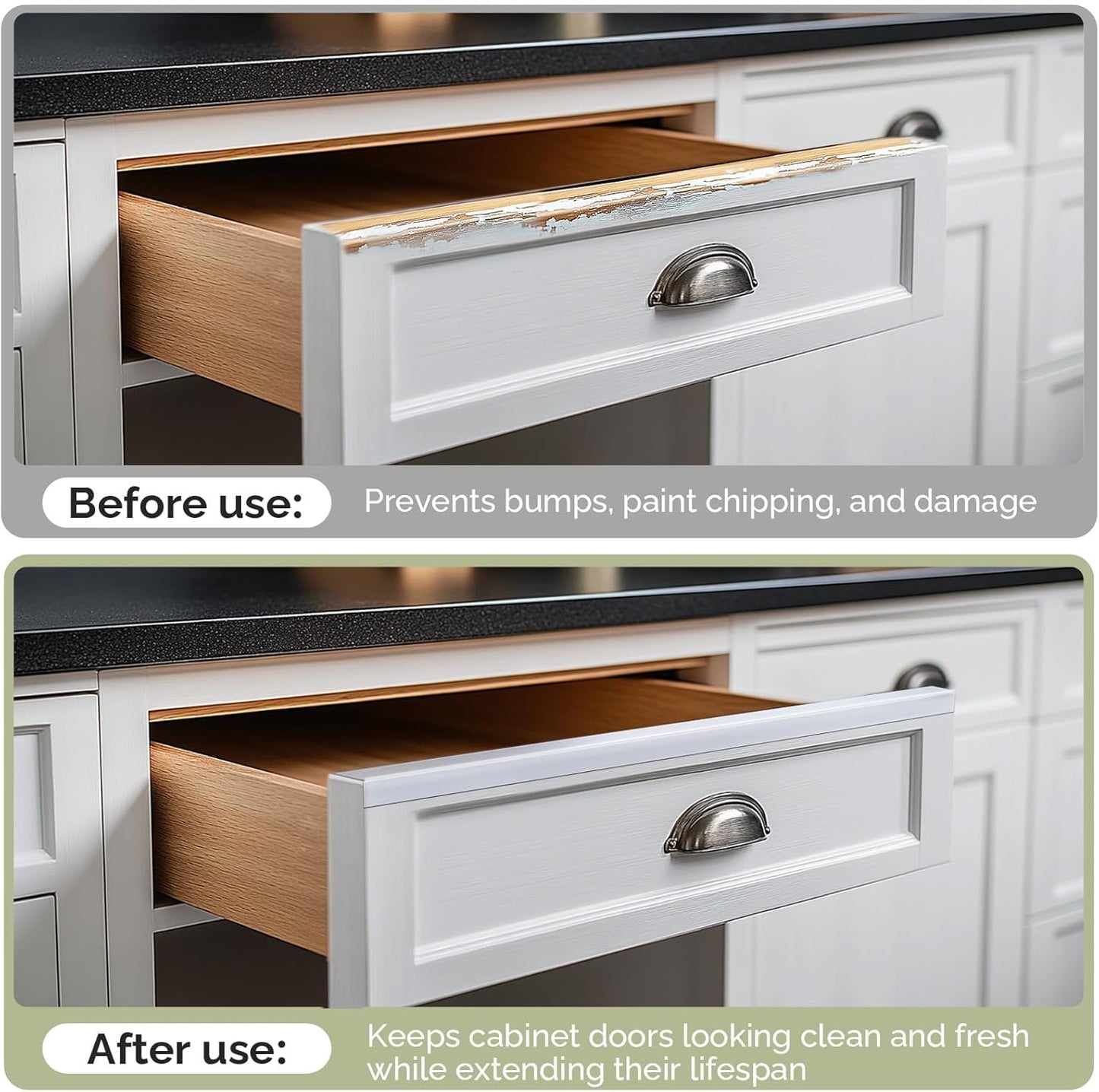 Snugly Fit 18" Length Cabinet Door Protector, Flexible Slip-On Plastic Edge Guard, Thin Transparent Edge Protectors to Prevent Wear, Chipping, Discoloration, Cabinet Bumpers, 3/4" Thick, 2 PCS
