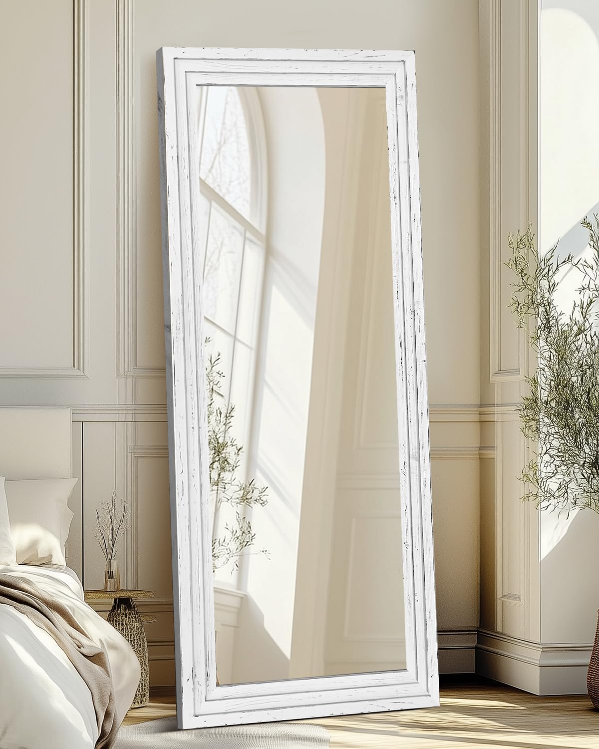 Full Length Mirror 65"x22" with Stand Solid Wood Frame Floor Large Mirror for Living Room, Bedroom Hanging Standing or Leaning Wall-Mounted, New Black