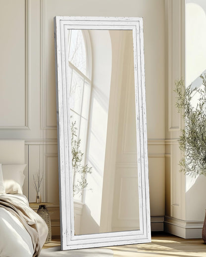 Full Length Mirror 65"x22" with Stand Solid Wood Frame Floor Large Mirror for Living Room, Bedroom Hanging Standing or Leaning Wall-Mounted, New Black