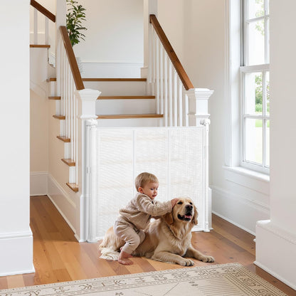 VEVOR Retractable Baby Gate, 34 inch Tall, Extends up to 71 inch Wide, Retractable Gate for Kids or Pets, Mesh Material, Easy to Install for Indoor Stairs, Doorways, Hallways, Playrooms, Gray