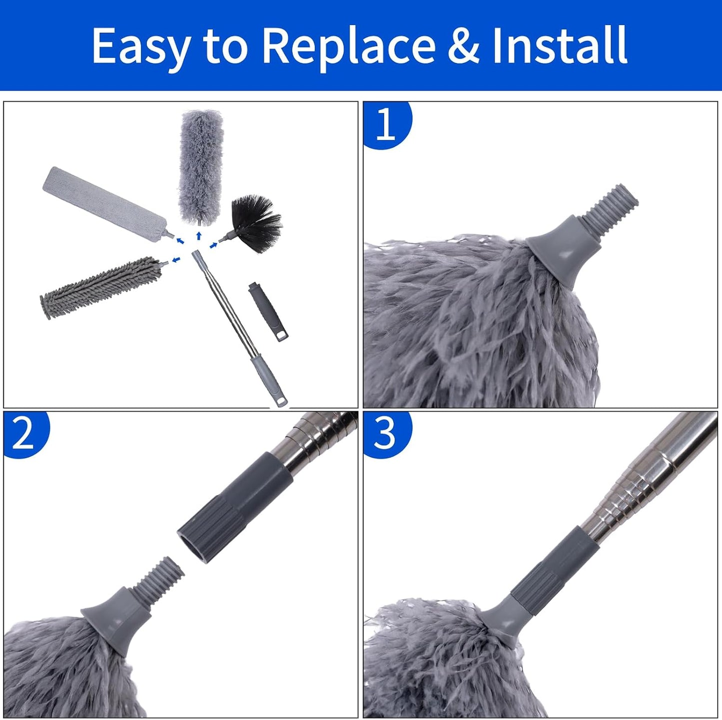 FrutPunch Duster with Extension Pole,Ceiling Fan Cleaner Duster Set of 6, Telescopic Cobweb Feather Duster 100 Inch,Ceiling Fan Duster, House Cleaning Tool Set