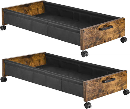 FOUCSSOMEI Under Bed Storage with Wheels, Wooden Under Bed Drawers On Wheels, Rolling Under Bed Shoe Storage, Space Saving, Rustic Brown,30L