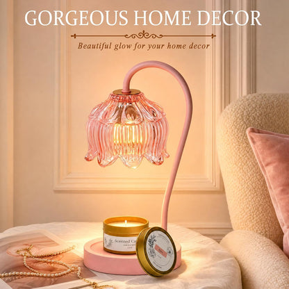 Funistree Flower Candle Warmer Lamp with Timer & Dimmer, Adjustable Height Candle Warmer, Christmas Birthday Gifts for Women Mom, House Warming New Home Decor, Wax Warmer with 2 Bulbs for Jar Candles