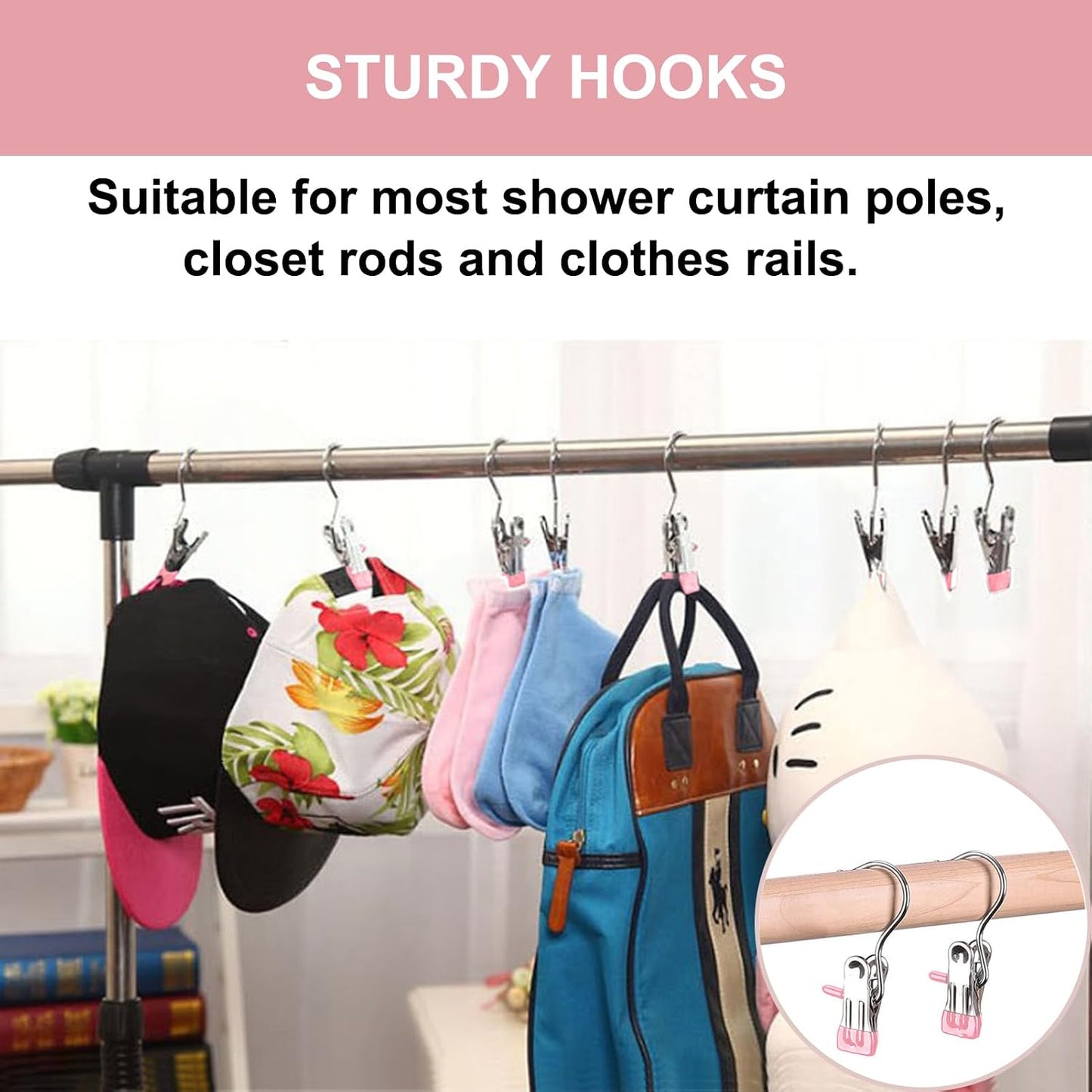 Boot Hangers Clips, 16 Pack Laundry Hooks Hanging Clips Clothes Pins Closet Hanger Organizer Clamps Socks Towel Clips Heavy Duty Clothespins Bulk Hanger Clips for Closet Travel Pants Socks Handbags
