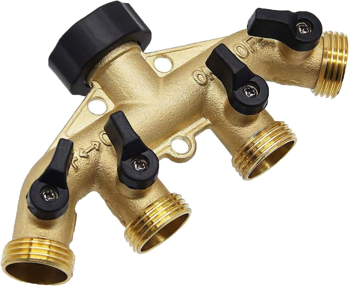 CUMIZON Solid Brass Garden Hose Splitter, 2 Way | Long Handle, 3/4" Standard Threads, Leak-Proof Dual Outlet, Heavy Duty Y Splitter, For Sprinklers and Irrigation Systems