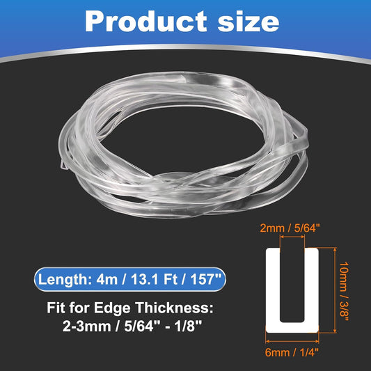 PATIKIL U Channel Rubber Edge Trim, (13.1 ft Long x 1/4" Width, 5/64" Slot for 5/64"-1/8" Thick Edge), Flexible Clear Rubber Seal Strip Protector, Suit for - Glass Tables/Metal Sheet