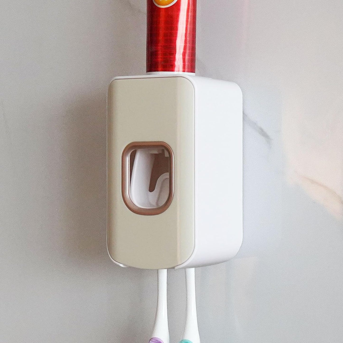 2 Slot Toothbrush Holder and Toothpaste Dispenser Wall Mounted, Automatic Toothpaste Squeezer, 2 in 1 Tooth Brush Toothpaste Organizer for Shower (Grey)