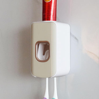 2 Slot Toothbrush Holder and Toothpaste Dispenser Wall Mounted, Automatic Toothpaste Squeezer, 2 in 1 Tooth Brush Toothpaste Organizer for Shower (Grey)