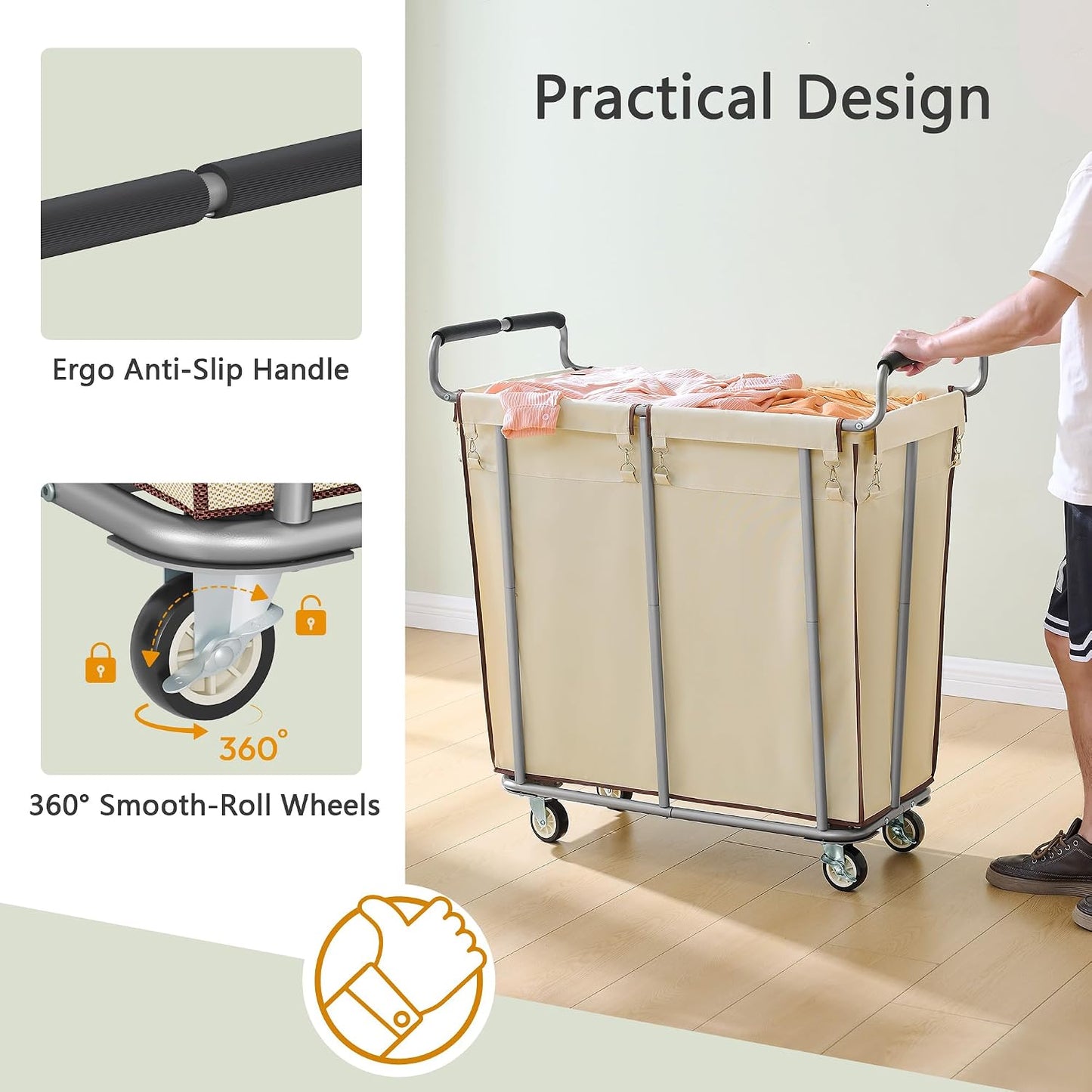 Gewudraw Large laundry hamper with Wheels, 3 Bag Big Rolling Laundry Hamper Sorter Cart, Extra Large Laundry Clothes Hamper, Heavy Duty Laundry Basket Organizer for Laundry Room,Bathroom,Black