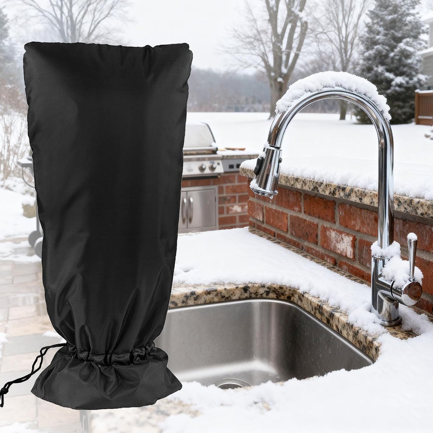 XXL Outdoor Faucet Covers for Winter, 3M Thinsulate Insulation Faucet Freeze Protector, 25”H x 13”W for Garden Lawn Faucets & Yard Hydrant, Waterproof Insulated Spigot Cover Faucet Sock – Black