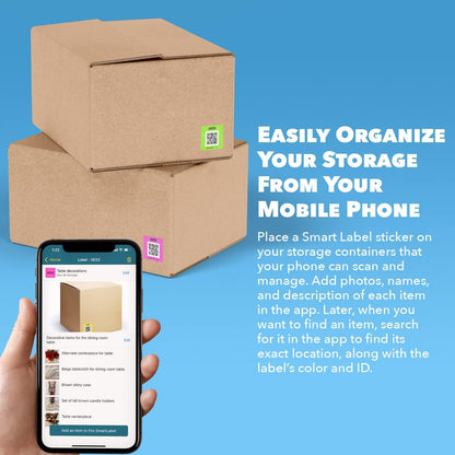 Smart Labels QR Code Stickers with AI Photo Analysis App - Auto-Creates Item Descriptions - No Typing - Made in USA - QR Code Labels for Storage & Inventory Tracking, Organization & Moving, Pack of 48