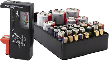 Tools & Home Improvement Universal Battery Tester and Organizer | Battery Checker for AA AAA C D 9V 1.5V Button Cell Batteries with Storage Case Holds 34 Batteries (Black)