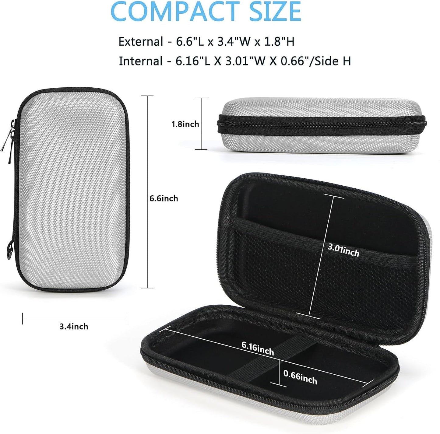 Portable Protection Hard EVA Case for External Battery, Cell Phone, GPS, Hard Drive, USB/Charging Cable, Small Carrying Bag Mesh Inner Pocket, Zipper Enclosure, Universal Travel Pouch Bag