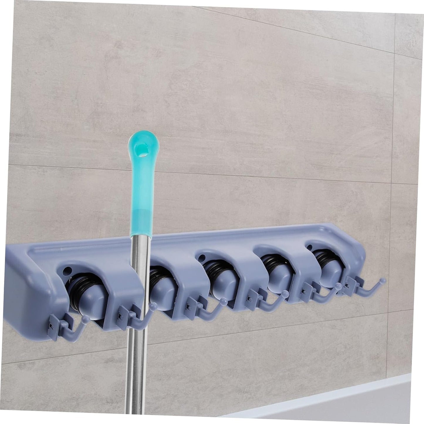Garneck 5-slot 6-hook Wall Mount Broom Organizer Grey Abs Plastic Mop Holder Easy Install and Sturdy Friction Design