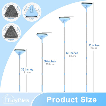 TidyBliss Wall Cleaner Mop with 80” Long Handle, 360° Swivel Ceiling Duster Scrubber with Collapsible Head, Baseboard Cleaning Tool with 4 Chenille and 2 Microfiber Pads for Windows Floor (Blue)