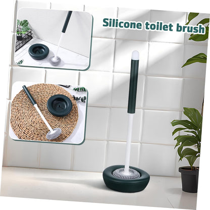 OUNONA 1set Silicone Toilet Brush Holder Quick Drying Toilet Bowl Scrubber for Household Cleaning Scratch Bristles Modern Design Construction Green