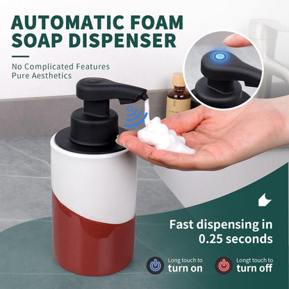 BosilunLife Automatic Soap Dispenser Ceramic Hand Free Soap Dispenser with Waterproof Pump Rechargeable Smart Electric Lotion Soap Dispenser Touchless (White-Green, Foam Pump)