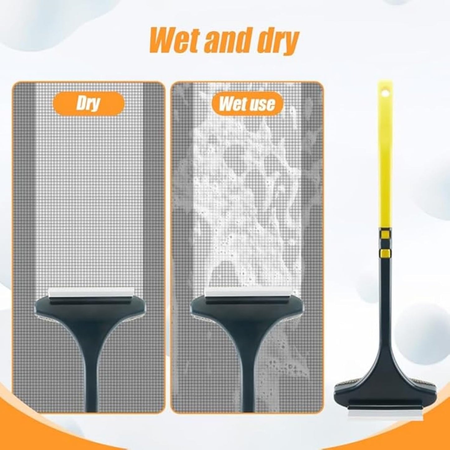 2-in-1 Window Screen Cleaning Brush Value Set, Window Screen Cleaner Tool with Squeegee, Double Sided Wet & Dry Dual Use, Screen Cleaner Brush for Patio, Door, Porch Screens (3pcs)