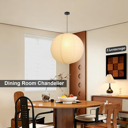 Large Rice Paper Pendant Light Kit, 20in White Globe Paper Lantern Lights, E26 Base, Japanese Hanging Lantern Lamp Japandi Chandelier for Dining Room Bedroom Office Living Room