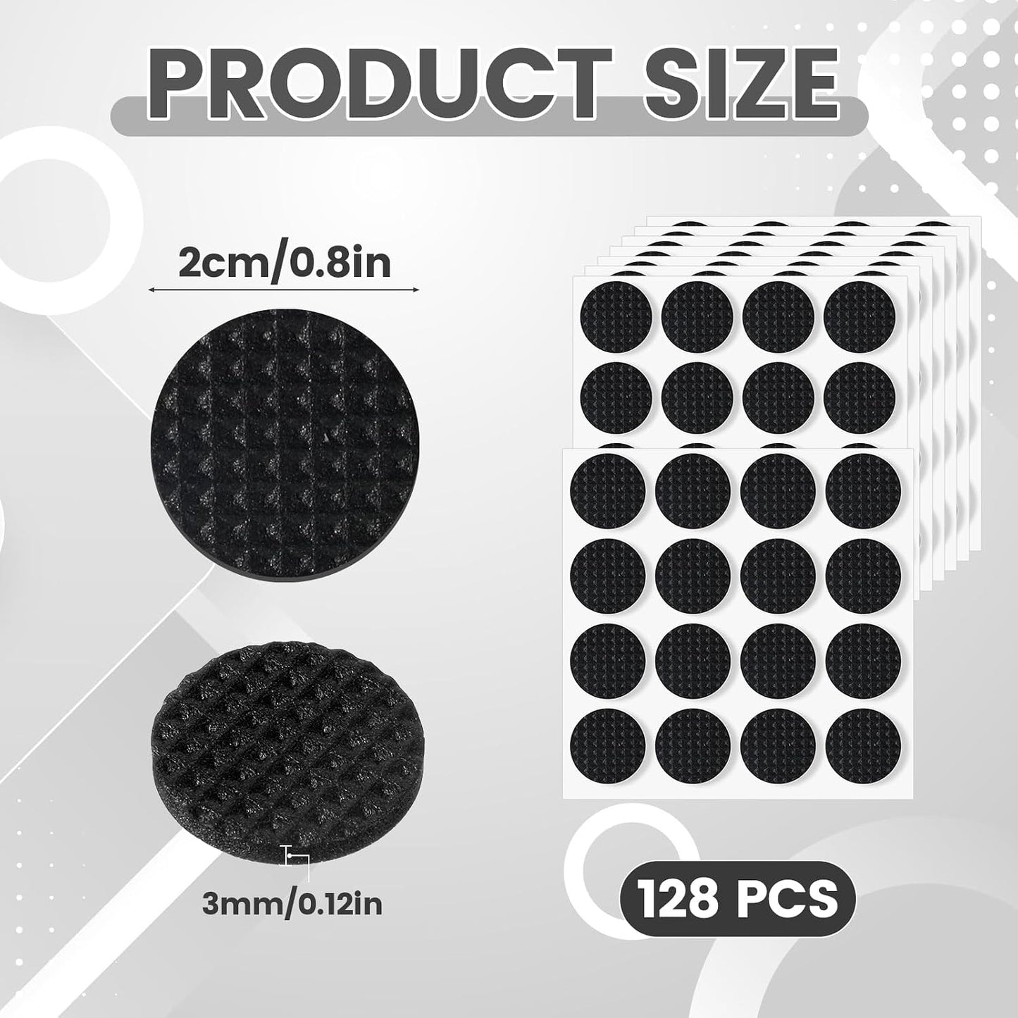 128 Pcs Non Slip Furniture Pads, 3/4 Inch Round Anti Slip Furniture Pads, Self Adhesive Rubber Anti Skid Grippers, Chair Leg Floor Protectors for Hardwood Floors, Keep Furniture in Place