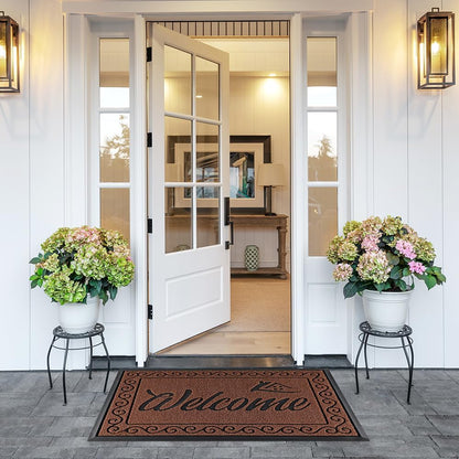 Yimobra Welcome Mat, Heavy Duty Sturdy Door Mats for Home Entrance Outdoor Indoor, Front Doormat for Outside Patio Floor Entry Porch Garage Office, Waterproof, Low Profile, 29.5x17, Black Grey