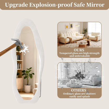 71"x32" Flannel Full Length Mirror, Arched Mirrors Full Length with Stand, Flannel Floor Mirror for Bedroom and Living Room, Full Body Mirror Hanging or Leaning, White