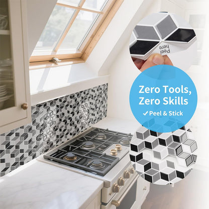 Art3d 10-Sheet Peel and Stick Backsplash Tiles, 12x12 Inch Self-Adhesive 3D Wall Tiles for Kitchen, Bathroom, Countertop - Thickened Waterproof Design (Graphite Gray)
