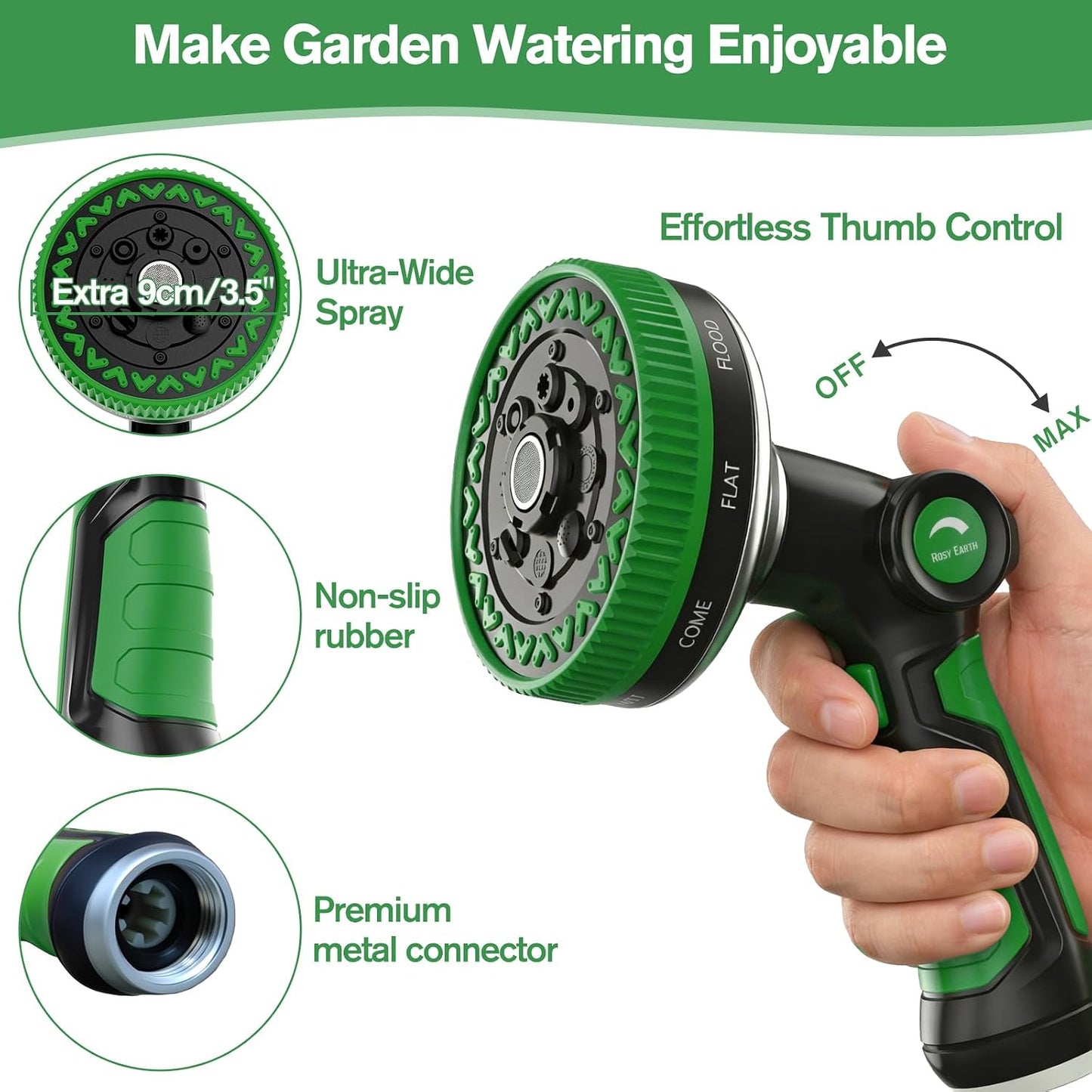 Rosy Earth Garden Hose Nozzle, 3.6" Ultra-Wide Metal Hose Sprayer, Orange
