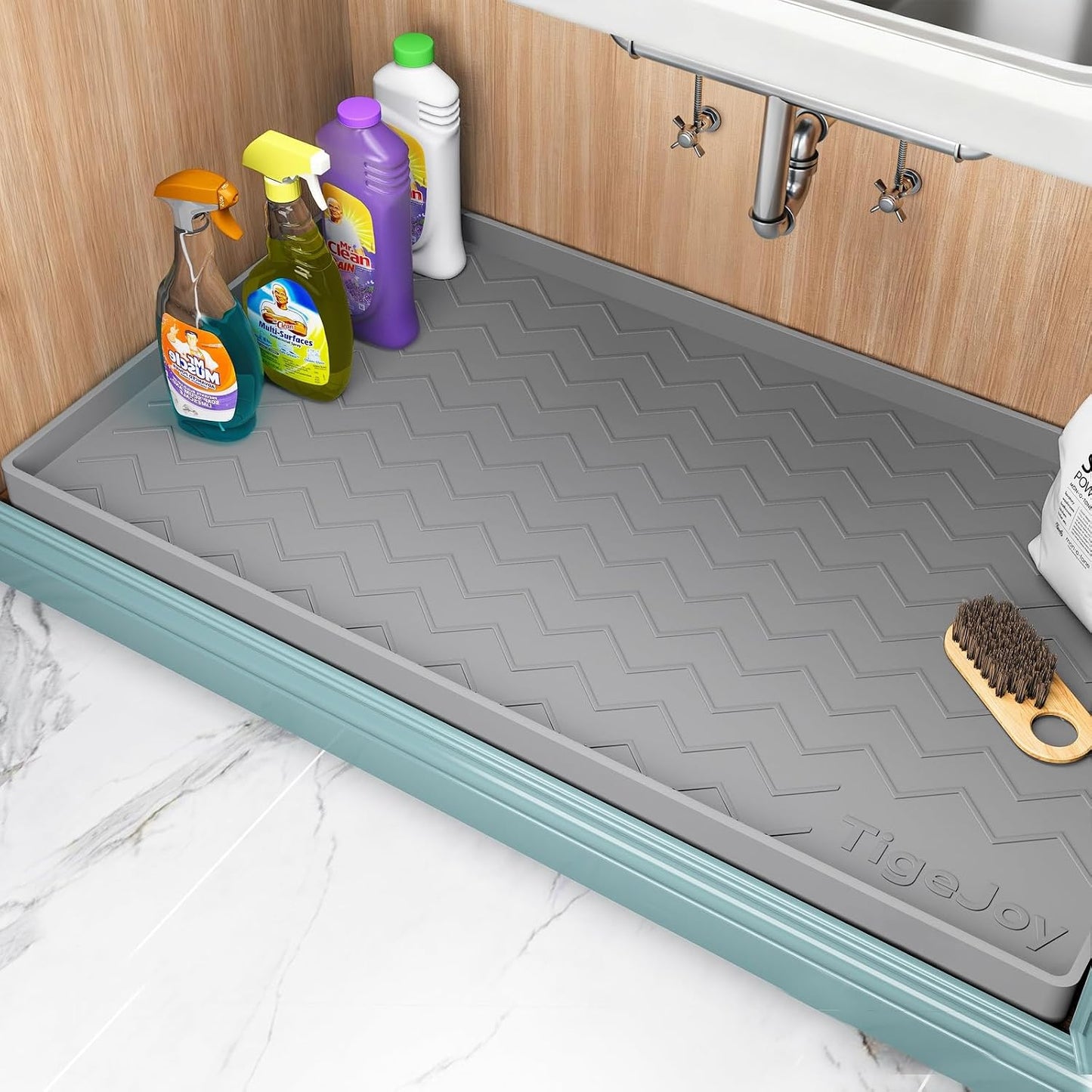 TigeJoy 28" x 19" Under Sink Mats for Kitchen Waterproof, Leak-Proof Silicone Mat Sink Protector and Cabinet Liner, Kitchen Essentials Organizer and Storage, Boot or Shoe Tray, Pet Feeding Mat