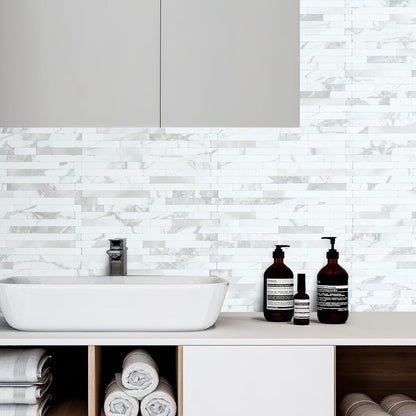 AULIGET 20 Sheets Peel and Stick Backsplash, Black & Grey Wood Look PVC Mixed Metal Stick on Backsplash Tiles for Kitchen