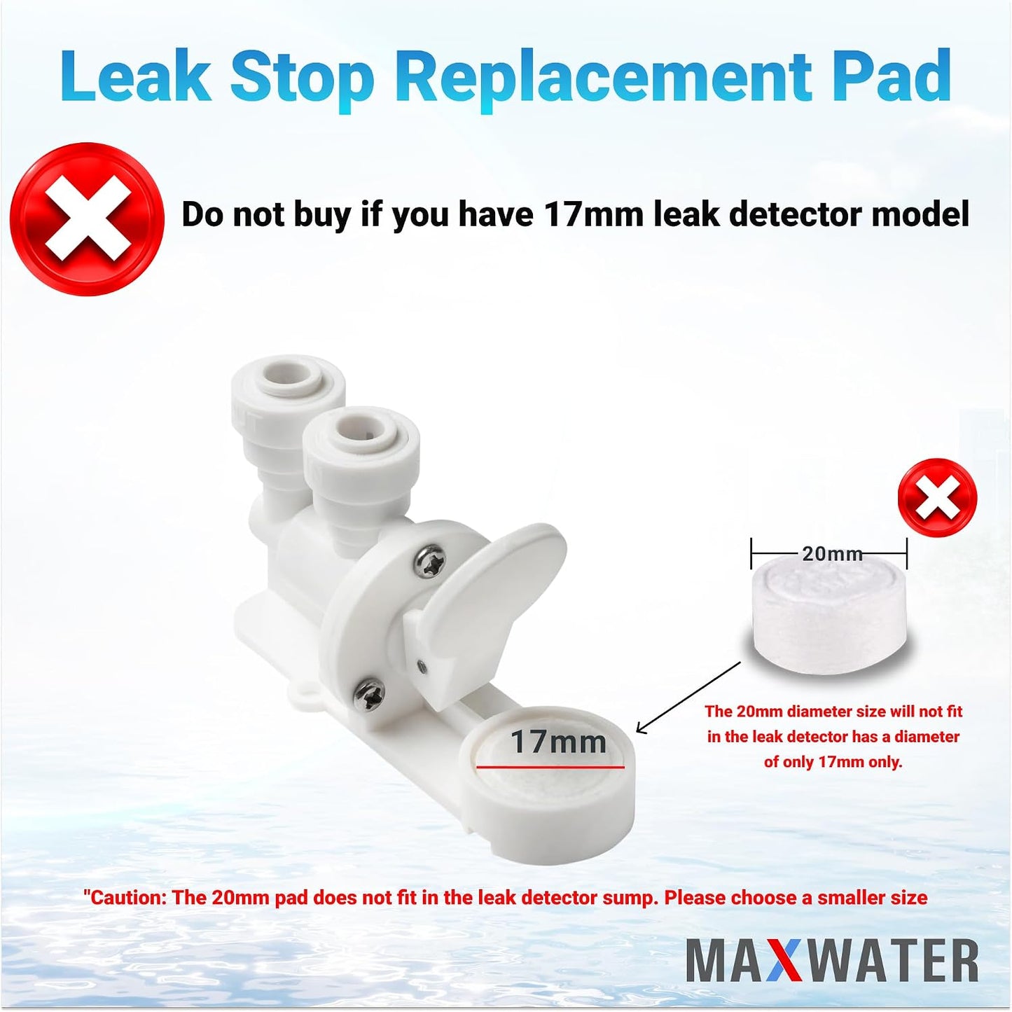 Max Water Replacement Pads for Automatic Leak Detectors in Under Sink Reverse Osmosis Water Filtration Systems - Replacement Pads Only 0.78" (20mm) Diameter (Pack of 2)