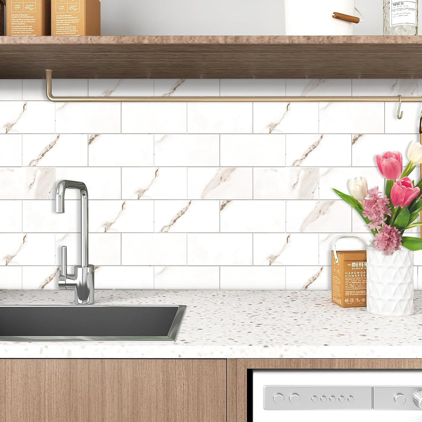 Havenly Peel and Stick Backsplash Tile for Kitchen & Bathroom Walls (White, 10 Tiles - 9.7 sq. ft. (0.9 m²))