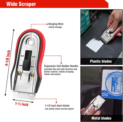 Goldblatt 2 Pieces Razor Blade Scraper with 20-piece Blades, Razor Scraper Tool, Razor Holder for Cleaning Glass Cooktop, Window, Decals, Stickers, Labels, Caulk, Adhesive, Paint Glue Removal