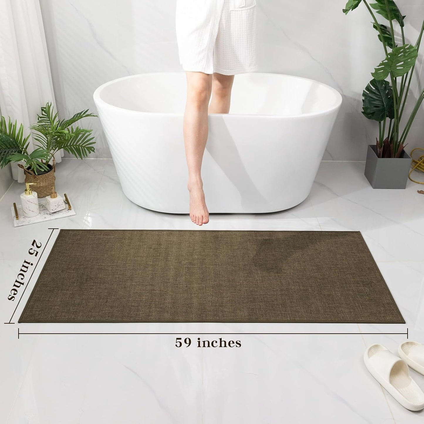 chakme Bathroom Rugs Mat 24x17, Ultra Thin Non Slip Bath Mat Small Quick Dry Absorbent Bath Mat for Bathroom Floor, (Dark Beige, 24"x17")