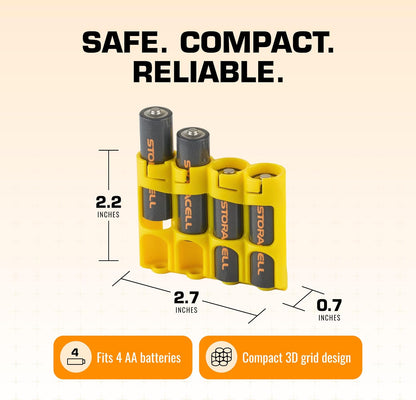 AA Battery Storage Caddy by Storacell, Black, Holds 4 Batteries (Not included)
