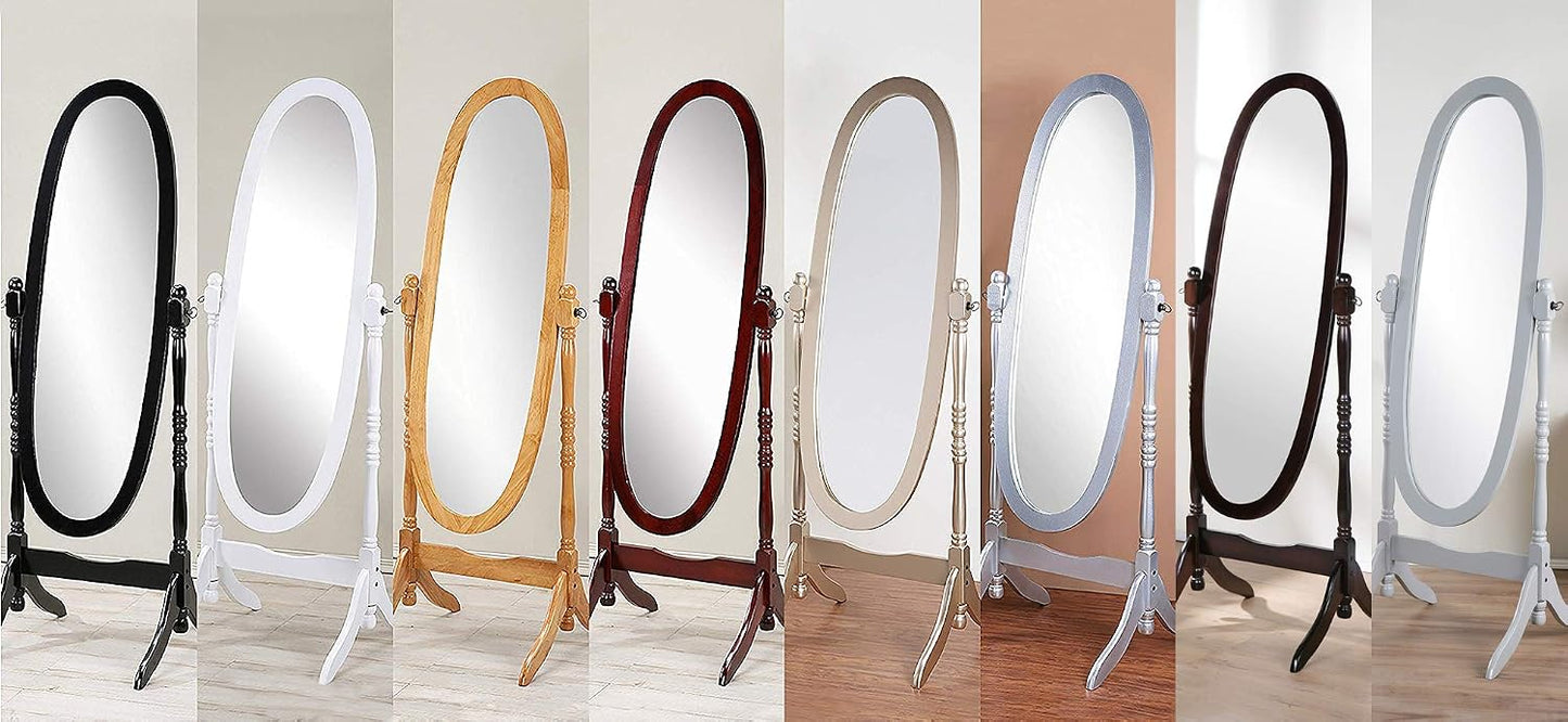 GTU Furniture Swivel Adjustable Full-Length Oval Wood Cheval Stand Floor Mirror(Pink)