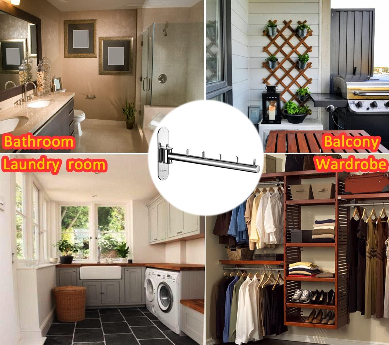 Foldable Wall Mounted Clothes Hanger Racks, Clothes Drying Rack Hooks 2Pack