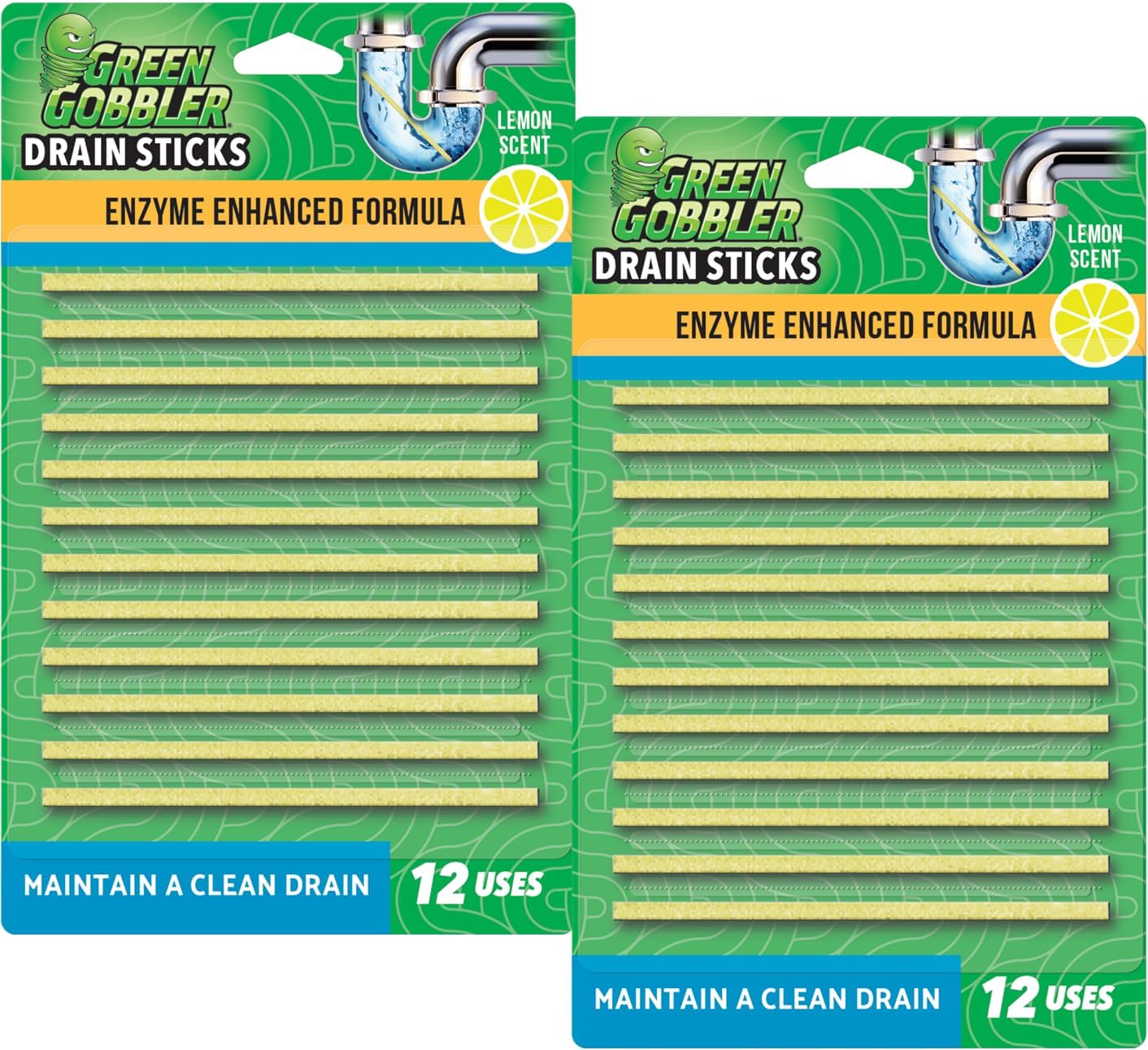 Green Gobbler Drain Cleaner and Deodorizer Sticks with Enzymes - Maintain a Clean Drain, Safe for Pipes and Septic Tanks, Use Monthly - 12 Pack