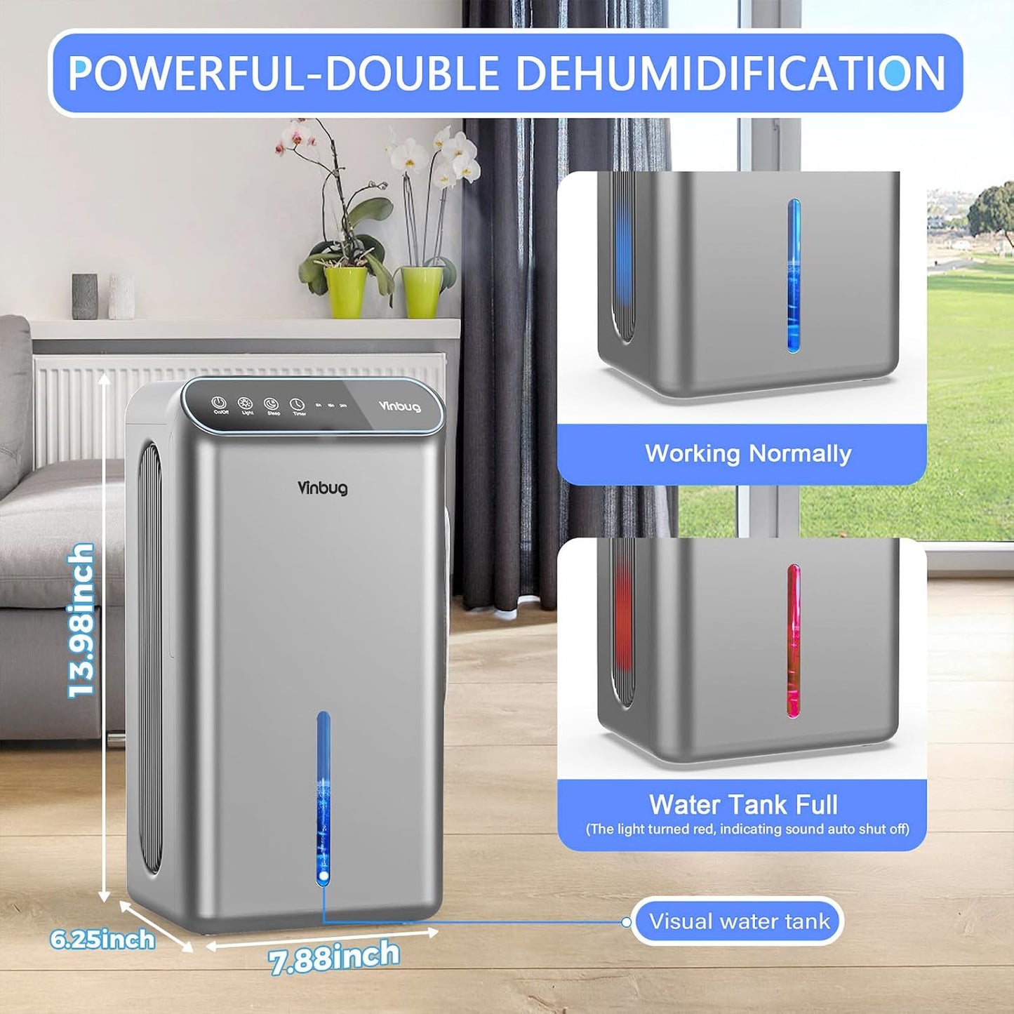 Dehumidifier for Home (98 OZ, 1000 sq ft), Small Quiet Dehumidifiers with Drain Hose, Auto Shut-Off, Sleep Mode, 3 Timer Modes, for Bedroom, Bathroom, Basement (CT6-Deep Black)