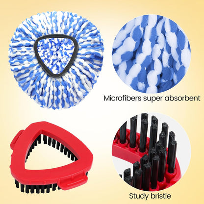 Mop Heads Replacements for OCedar RinseClean 2 Tank Spin Mop System, Mop Replace Head with 2 Microfiber Mop Head Refills, 2 Chenille Mop Pads,1 Scrub Brush, and 1 Mop Base Set Combo
