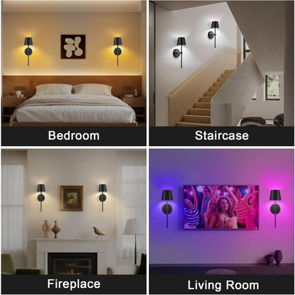 LIGHTESS Battery Operated Wall Sconce Set of Two with Touch and Remote Control, Dimmable Rechargeable Wall Lights for Living Room, Bedroom, Hallway (Gold)
