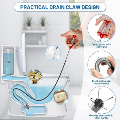 Drain Snake，116" Flexible Grabber Claw Tool Reacher Drain Snake Hair Drain Clog Remover for Toilet Sewer Shower Kitchen Bathroom Tub Clogged Drains Opener Cleaning Tool
