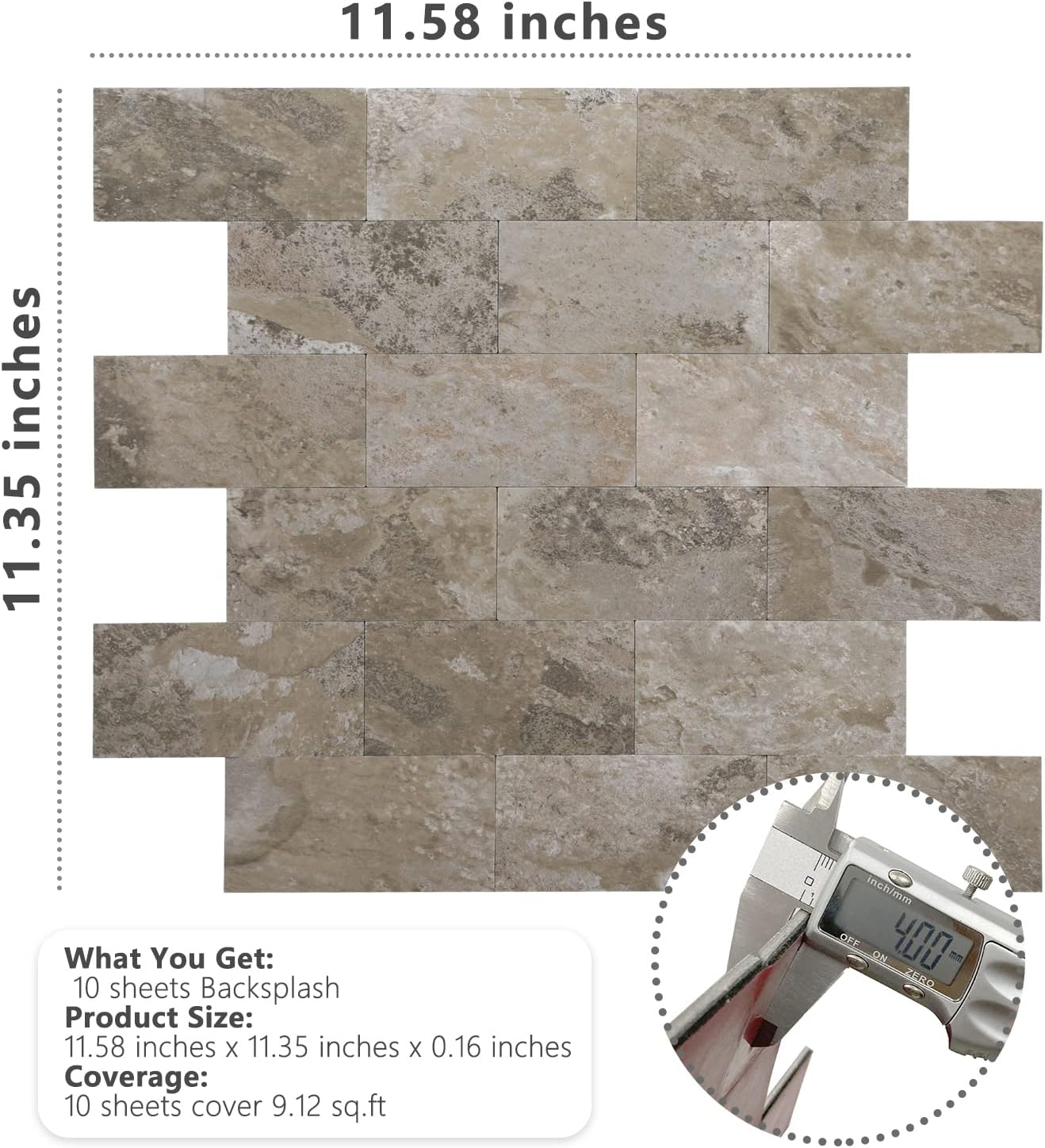 STICKGOO 10-Sheet Subway Tile Peel and Stick Backsplash, Seamless Design Polished Eurasia Beige Kitchen Backsplash Wall Tiles, Glossy Surface Waterproof Stick on Tile for Bathroom, RV, Fireplace