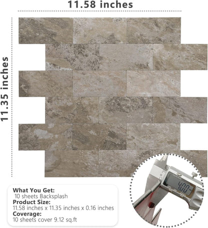 STICKGOO 10-Sheet Subway Tile Peel and Stick Backsplash, Seamless Design Polished Eurasia Beige Kitchen Backsplash Wall Tiles, Glossy Surface Waterproof Stick on Tile for Bathroom, RV, Fireplace