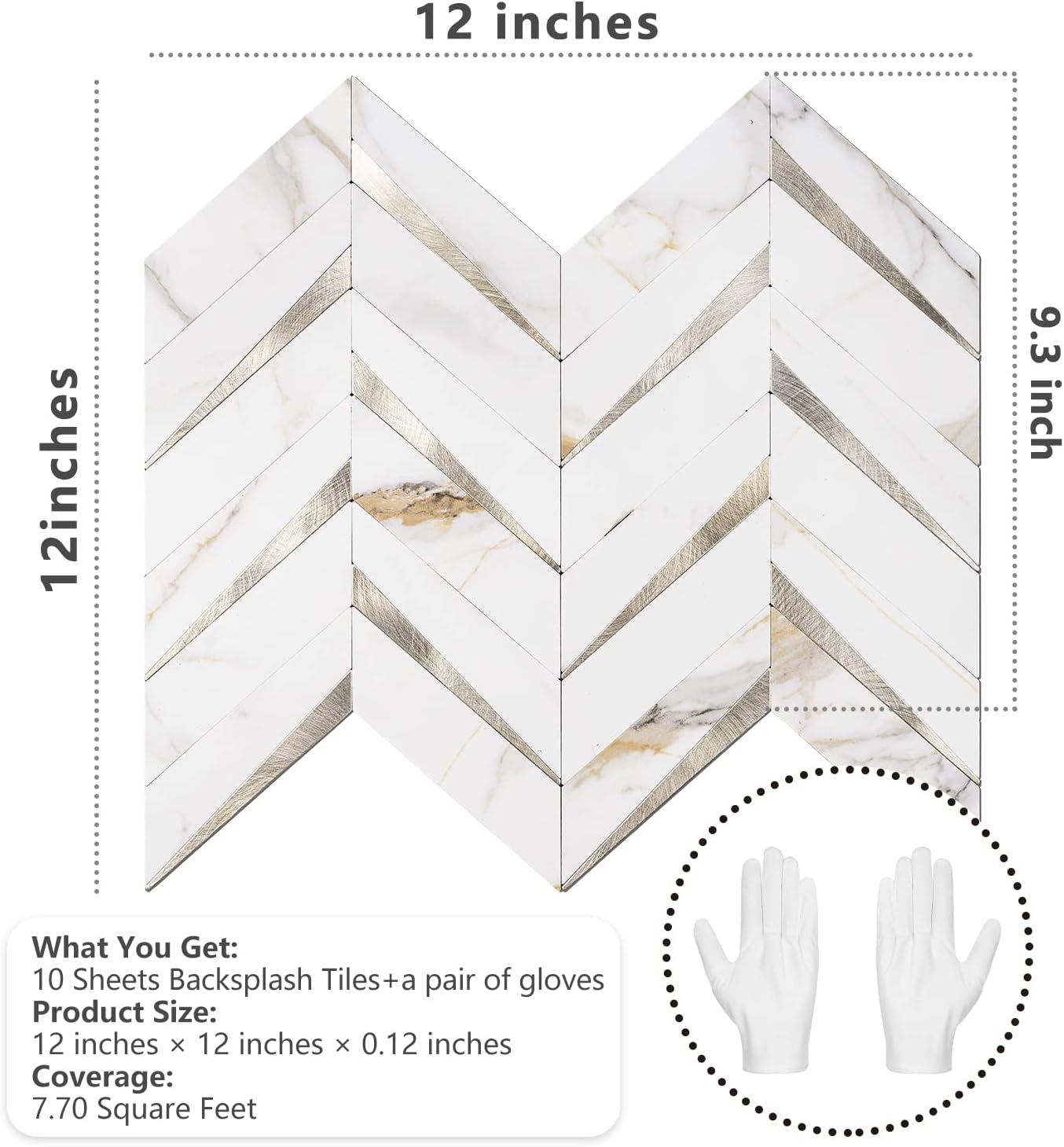 STICKGOO 10-Sheet Herringbone Tile Peel and Stick Backsplash, Beige Mixed Metal Gold PVC Stick on Backsplash, Self Adhesive Wall Tile for Kitchen and Bathroom