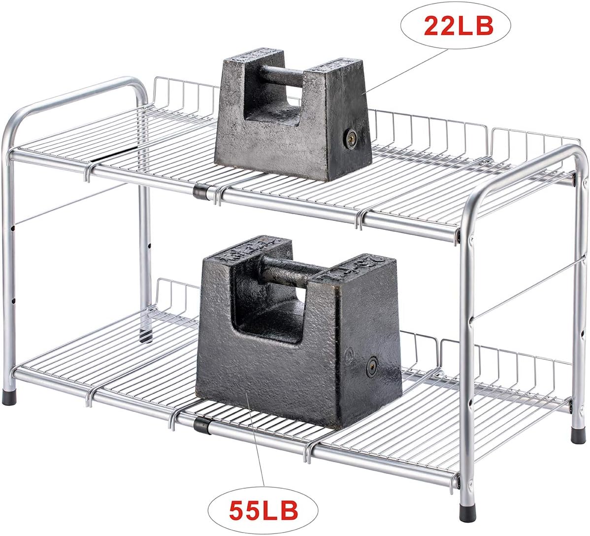 FlagShip 2 Tier Under Sink Organizers and Storage Rack Expandable Cabinet Shelf for Kitchen Bathroom Silver (17-25 inches)