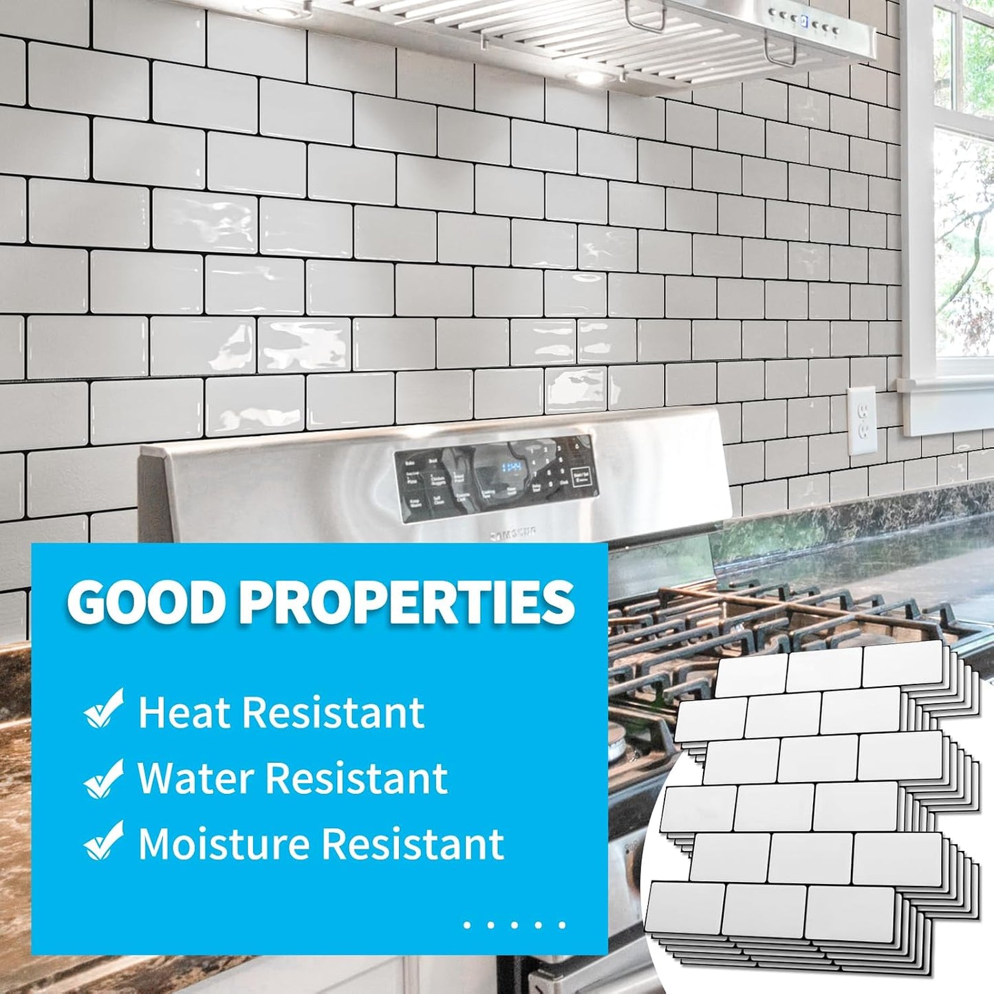 Art3d 10-Sheet Premium Stick On Kitchen Backsplash Tiles, 12"x12" Peel and Stick Self Adhesive Wall Tiles, White Marble Design